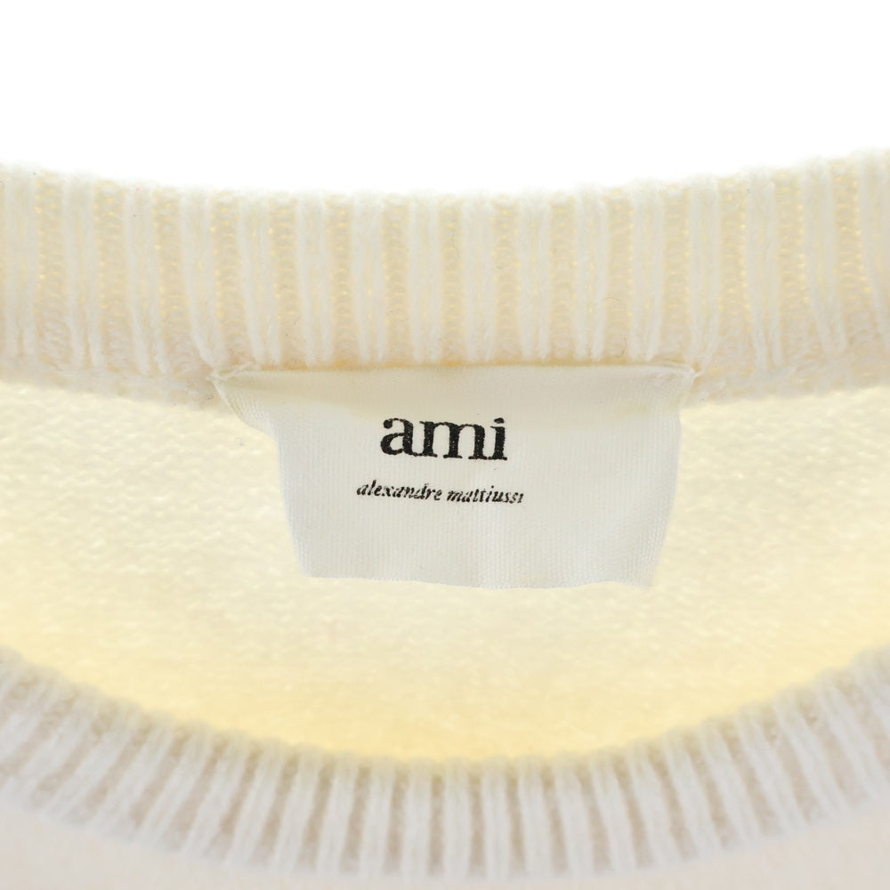 AMI Alexandre Mattiussi(アミアレクサンドルマテュッシ) 21AW フロント ハートロゴ プルオーバーニット セーター ホワイト H21K009.018