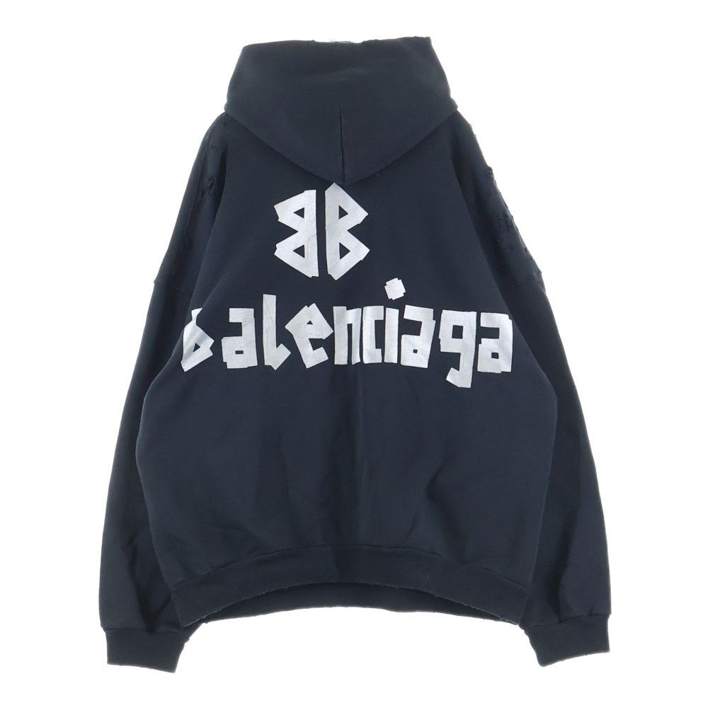 BALENCIAGA(バレンシアガ) 24SS NEW TAPE TYPE HOODIE テープロゴ プルオーバー スウェットパーカー フーディ ブラック 739024 TQVQ9