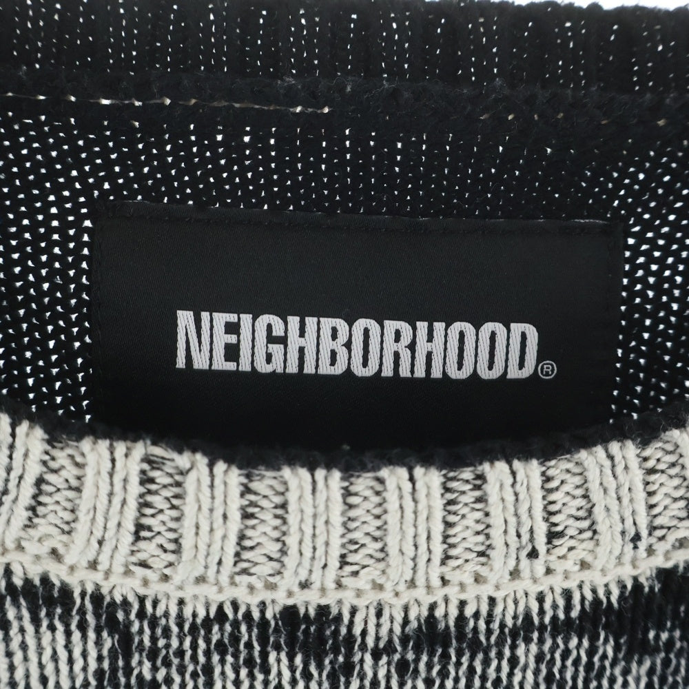 NEIGHBORHOOD(ネイバーフッド) 26SS PIGMENT BLEED CREWNECK SWEATER ピグメント クルーネック コットン 長袖ニットセーター ホワイト/ブラック 26113NH-KNM02