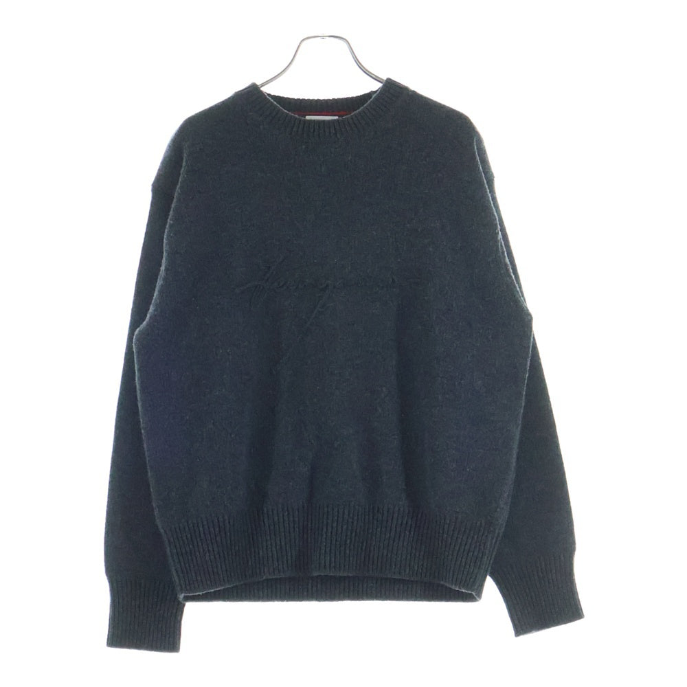 FERRAGAMO(フェラガモ) フロントロゴエンブロイダリー クルーネック ニットセーター ブラック 776009