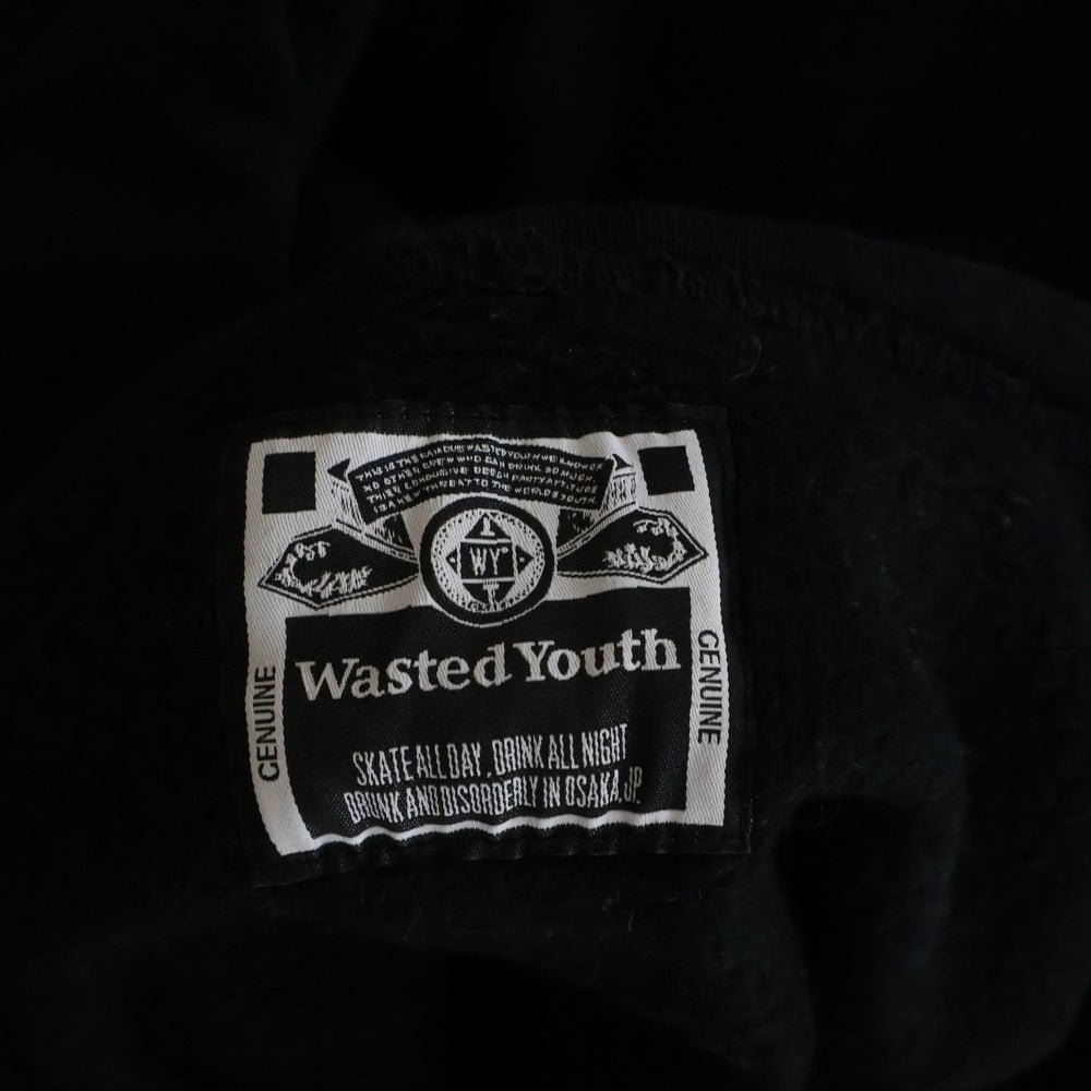 WASTED YOUTH(ウェイステッドユース) 23AW HEAVY WEIGHT HOODIE グラフィックロゴ ヘビーウェイト フーディー プルオーバー スウェットパーカー ブラック WY26CS003