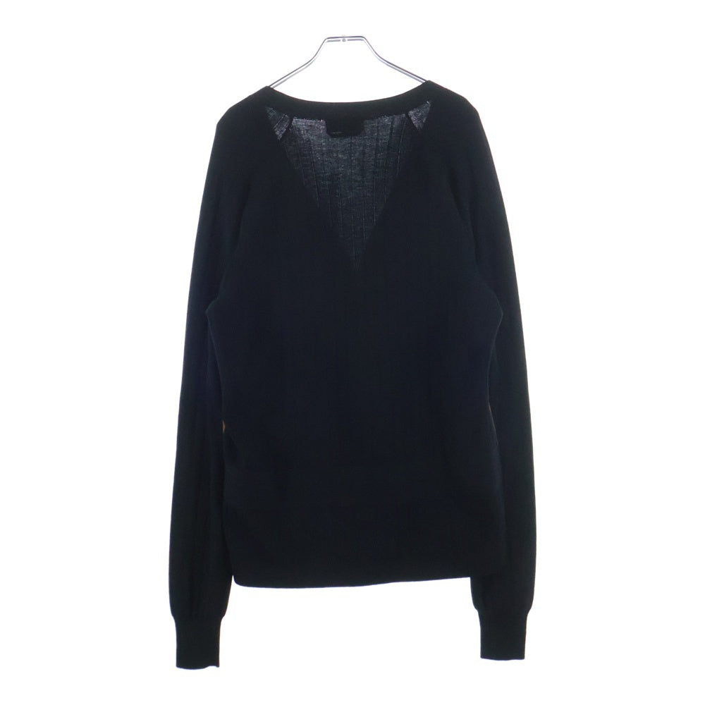 HERMES(エルメス) フロントボタン レザー切替 ドッキング 長袖ウールニットカーディガン ブラック/ブラウン