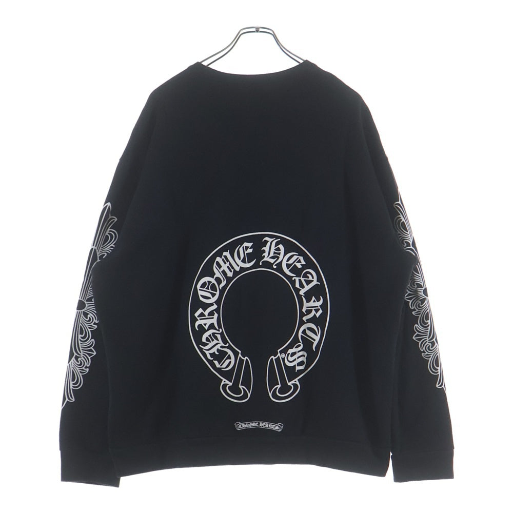 CHROME HEARTS(クロムハーツ) Horseshoe Arm Floral Cross L/S Sweatshirt ホースシュー アームフローラルクロス クルーネック スウェットトレーナー ブラック