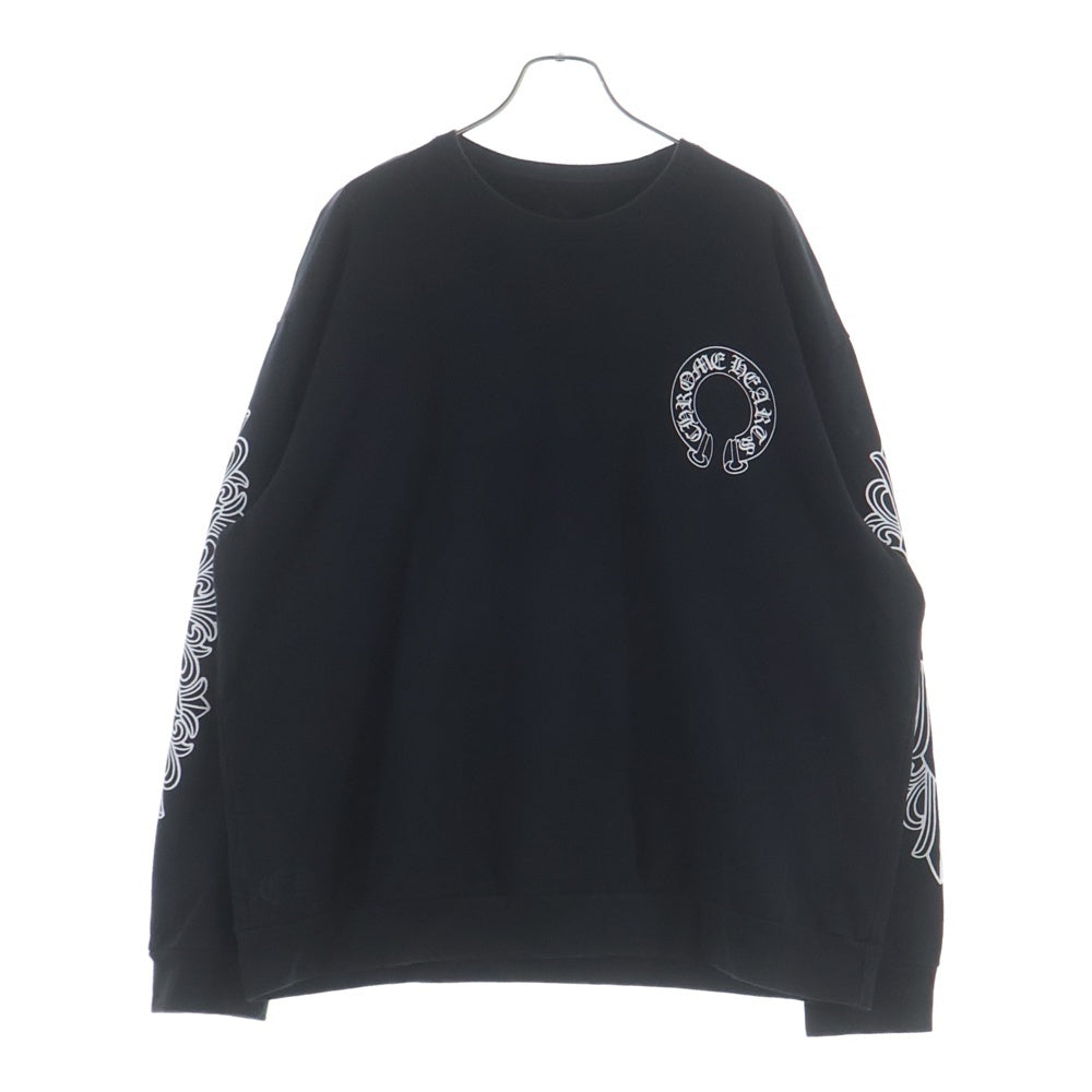 CHROME HEARTS(クロムハーツ) Horseshoe Arm Floral Cross L/S Sweatshirt ホースシュー アームフローラルクロス クルーネック スウェットトレーナー ブラック