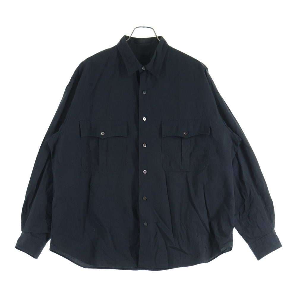 Porter Classic(ポータークラシック) Roll UP FLLANNEL SHIRT ロールアップ フロントボタン コットン フランネル長袖シャツ ブラック