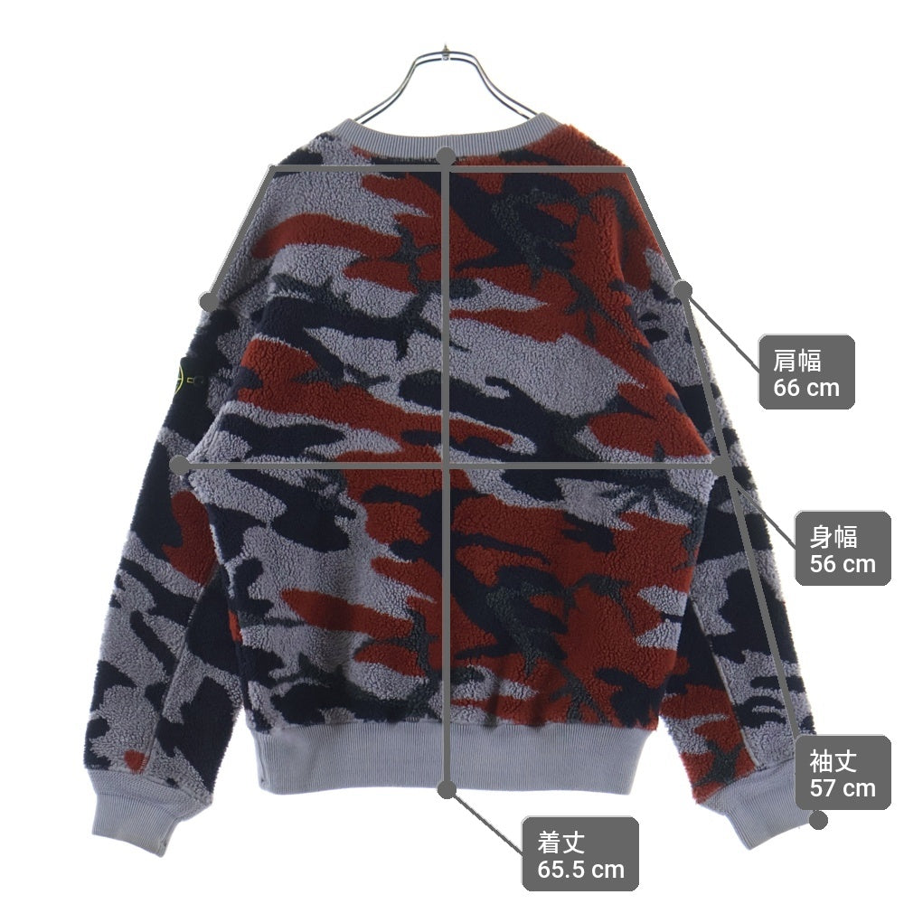 STONE ISLAND(ストーンアイランド) 22AW CAMO FLEECE SWEAT カモフラ フリース クルーネックスウェットトレーナー グレー/レッド 7715638E3