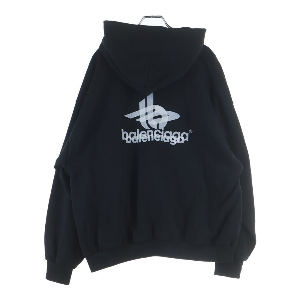 BALENCIAGA(バレンシアガ) 23AW Layered Faded Hoodie フロントプリント フーディー プルオーバー スウェットパーカー ブラック 767877 TPVF3
