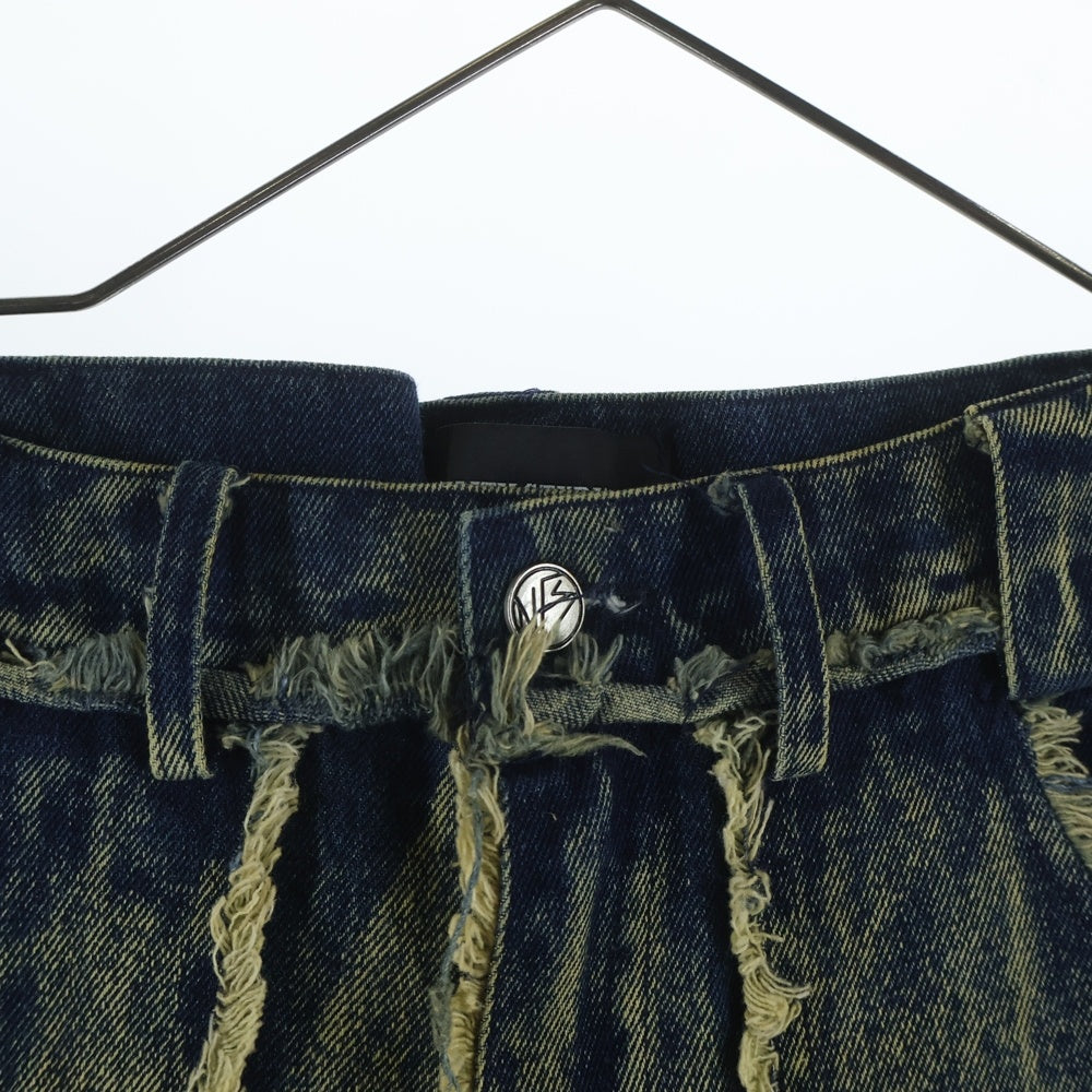 NO/FAITH STUDIOS(ノーフェイスストゥディオス) FLARED DENIM 002 カットオフ ジップフライ デニム フレアパンツ インディゴブルー