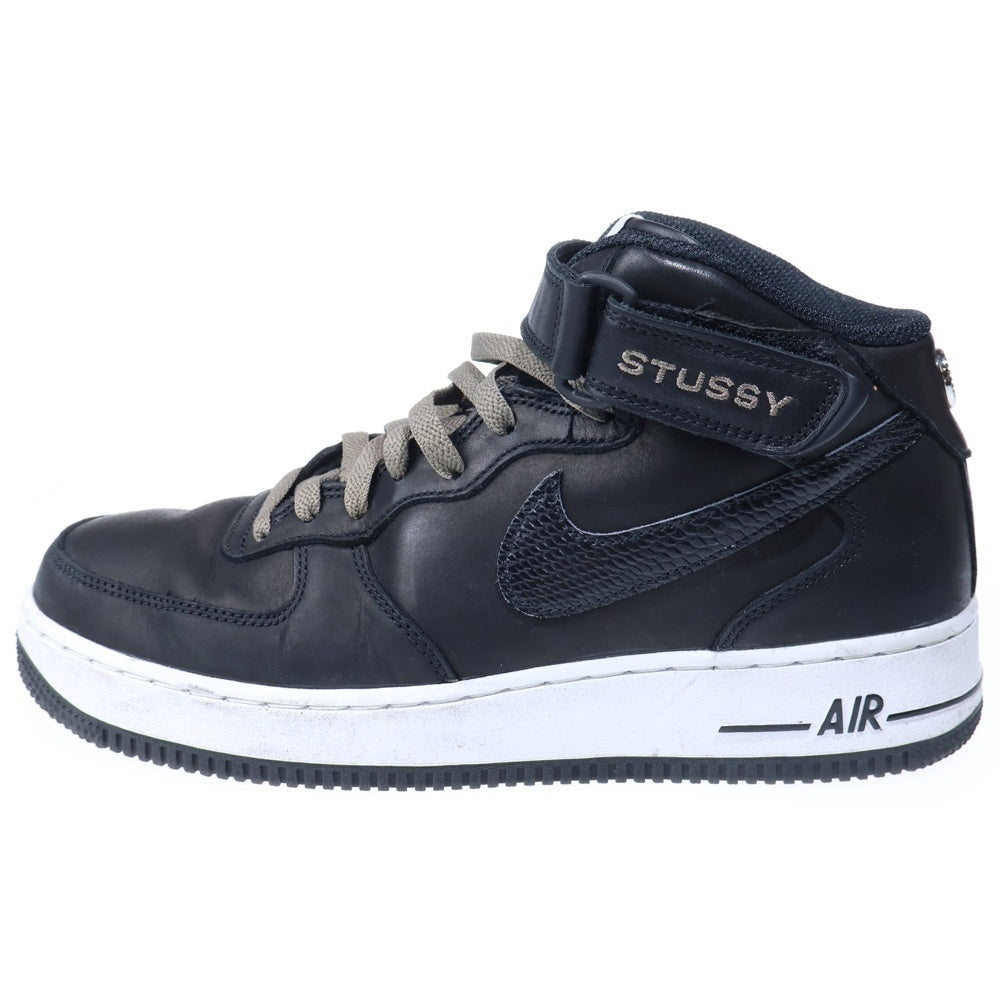 NIKE(ナイキ) 22SS ×STUSSY AIR FORCE 1 MID BLACK SNAKESKIN ステューシー エアフォースワン ミッド ミドルカットスニーカー ブラック US9/27.0cm DJ7840-001