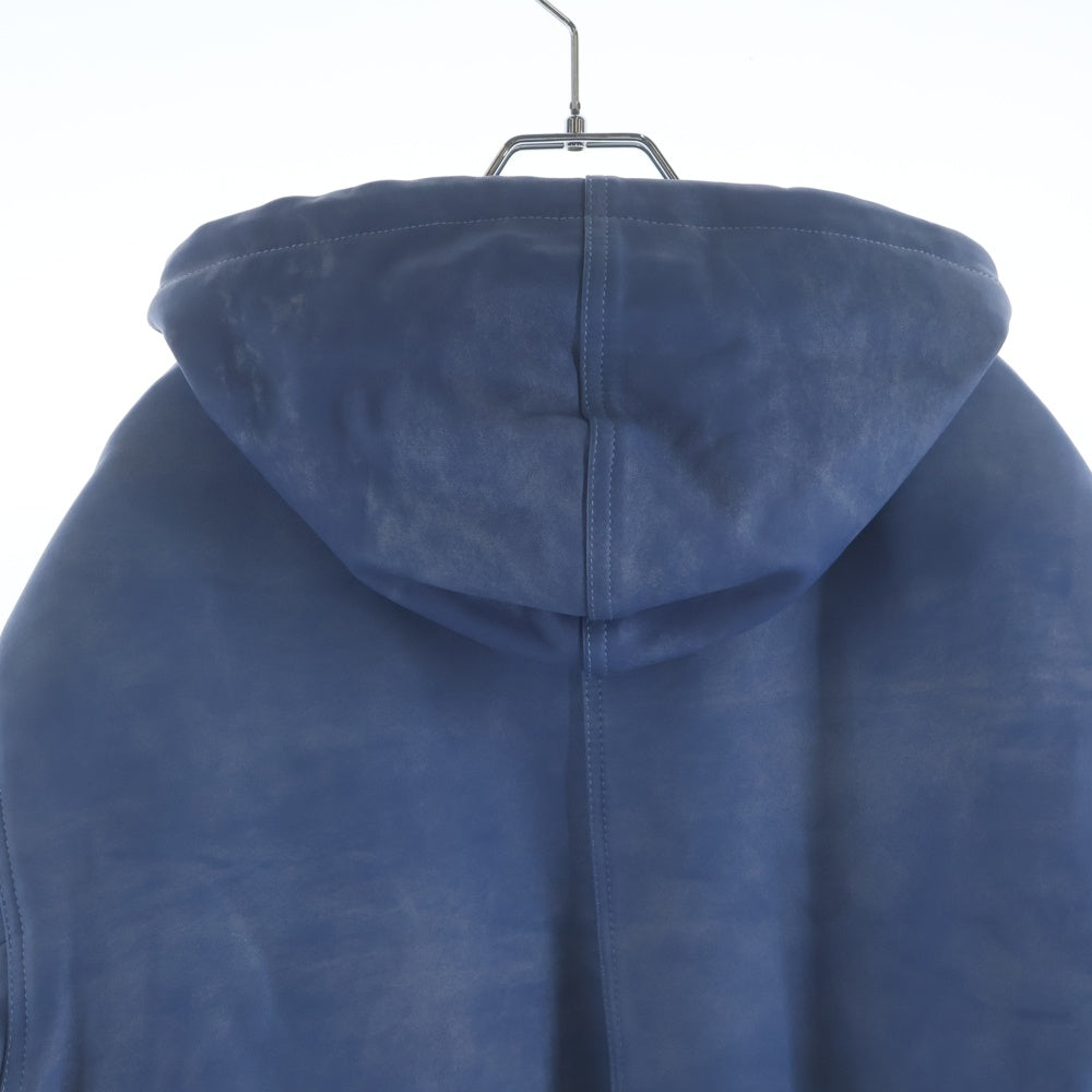 STUSSY(ステューシー) 24SS WORK JACKET STONE WASH LEATHER BLUE ウォッシュ加工 ジップアップ レザー ボンバージャケット ブルー
