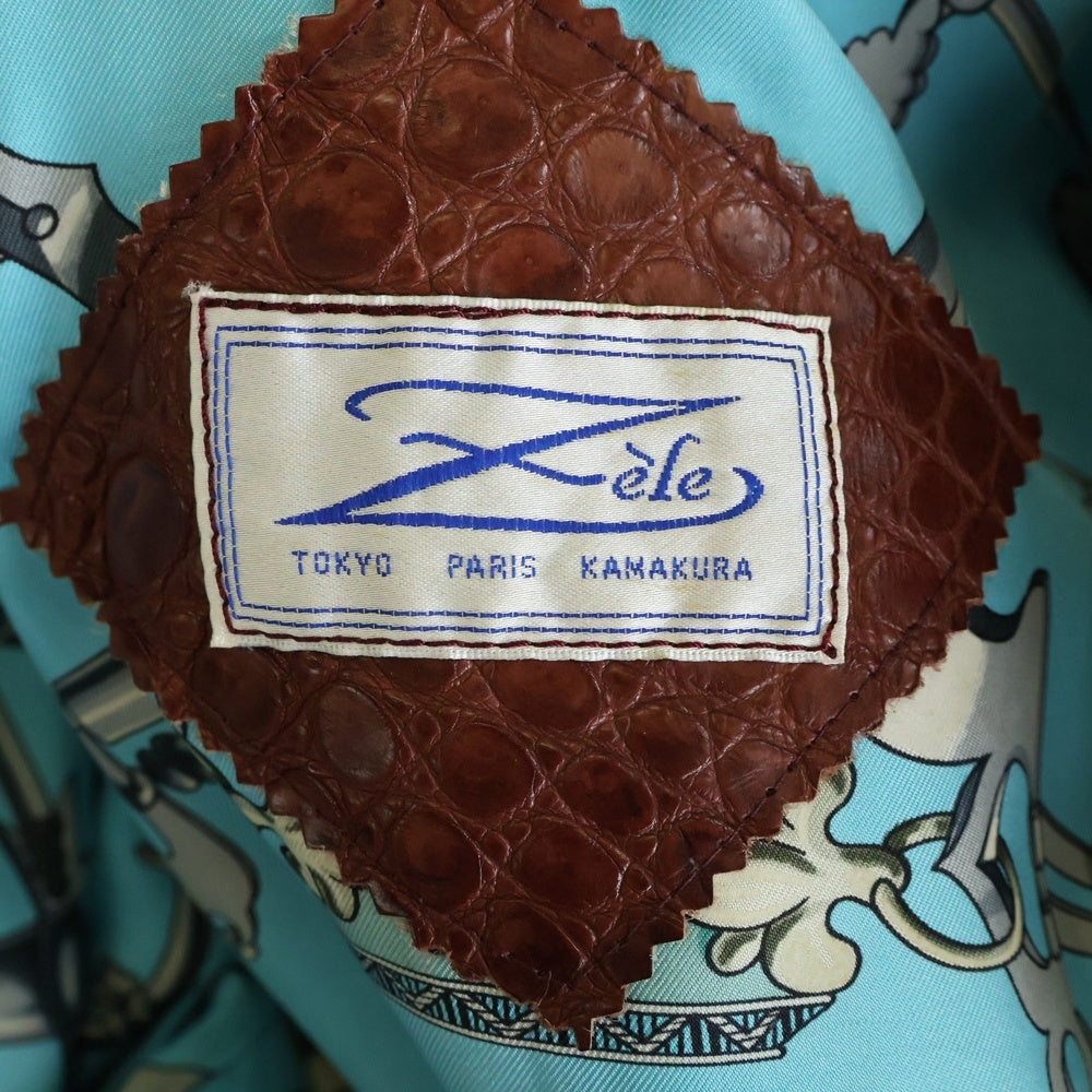 ZELE-PARIS(ゼルパリ) 裏地総柄 ジップアップ クロコダイル レザー コート ブラウン