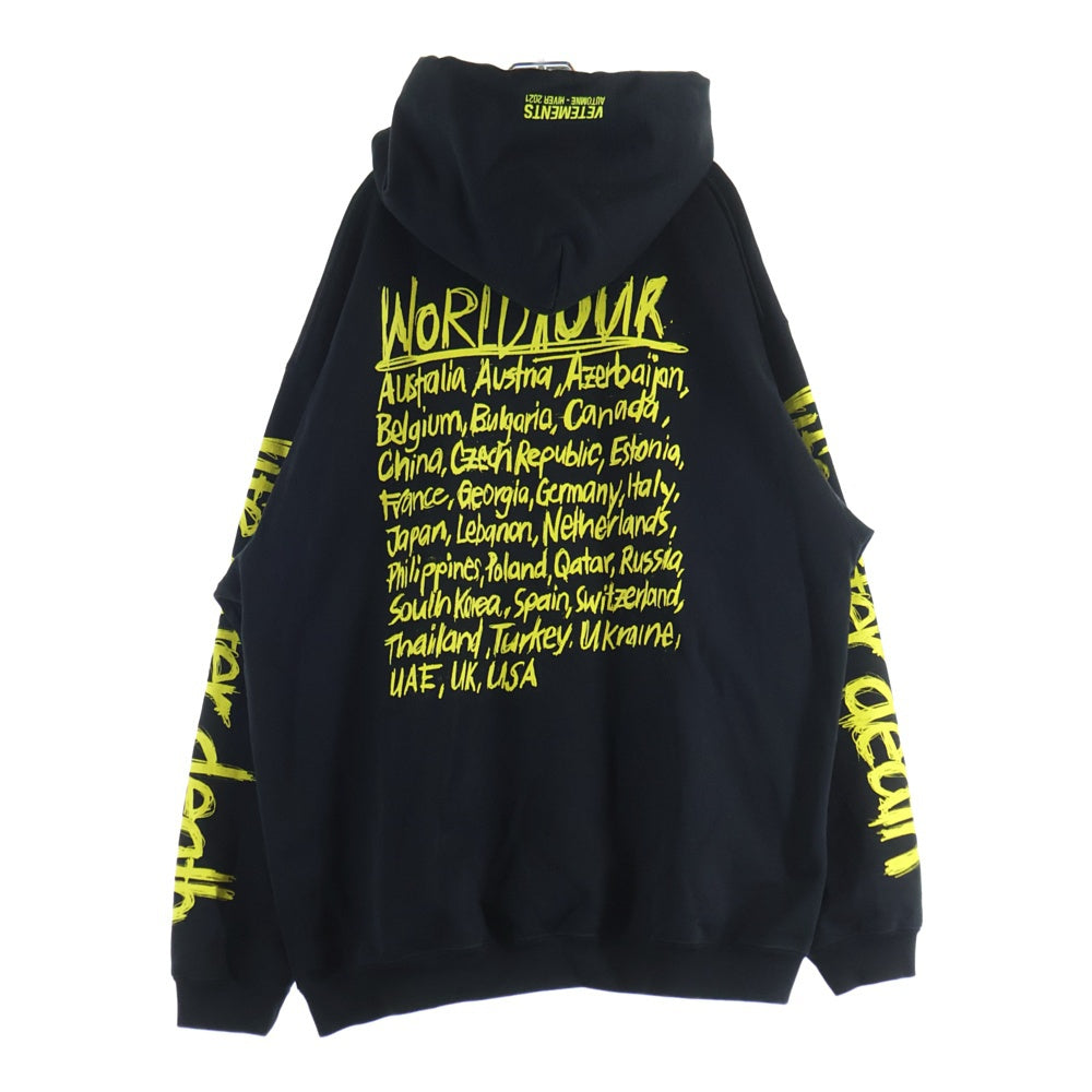 VETEMENTS(ヴェトモン) 20AW World Tour Hoodie グラフィックロゴ ワールドツアー フーディー プルオーバー スウェットパーカー ブラック UAH21TR632