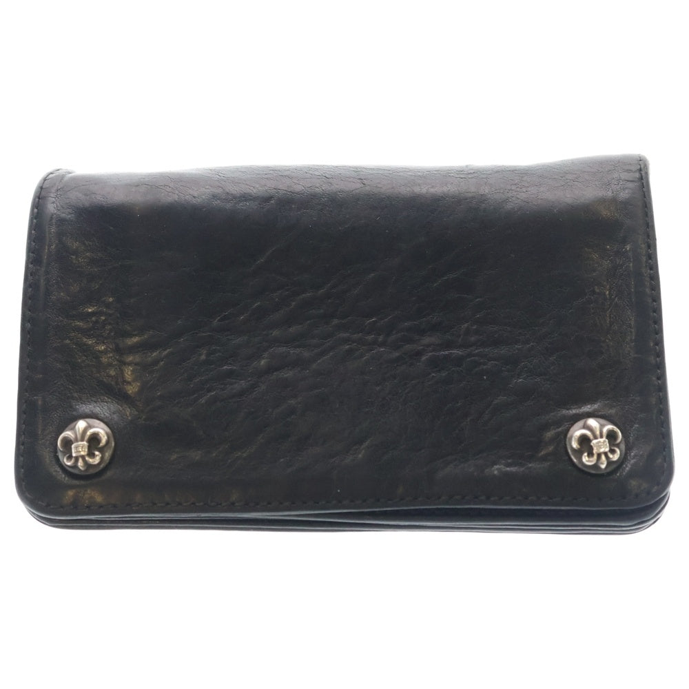 CHROME HEARTS(クロムハーツ) 1ZIP BS FLEUR BUTTON WALLET 1ジップ BSフレアボタン 二つ折り財布 レザーウォレット ブラック/シルバー