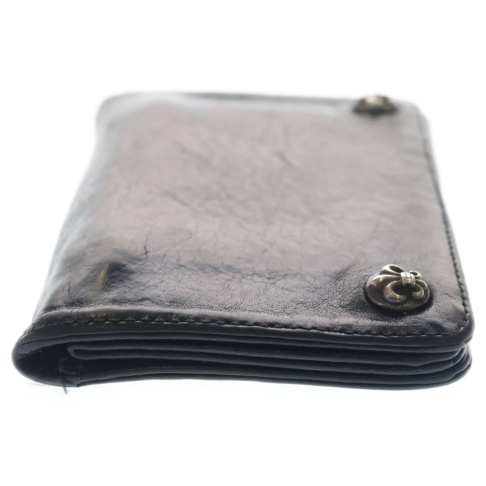 CHROME HEARTS(クロムハーツ) 1ZIP BS FLEUR BUTTON WALLET 1ジップ BSフレアボタン 二つ折り財布 レザーウォレット ブラック/シルバー