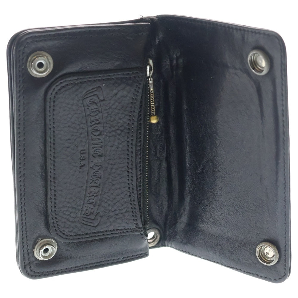 CHROME HEARTS(クロムハーツ) 1ZIP BS FLEUR BUTTON WALLET 1ジップ BSフレアボタン 二つ折り財布 レザーウォレット ブラック/シルバー