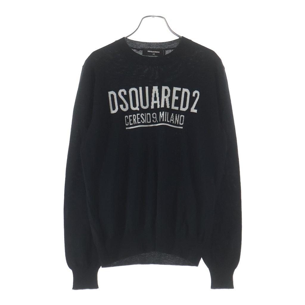 DSQUARED2(ディースクエアード) 21AW フロントロゴ クルーネック ウールニット セーター ブラック S71HA1121 S17435