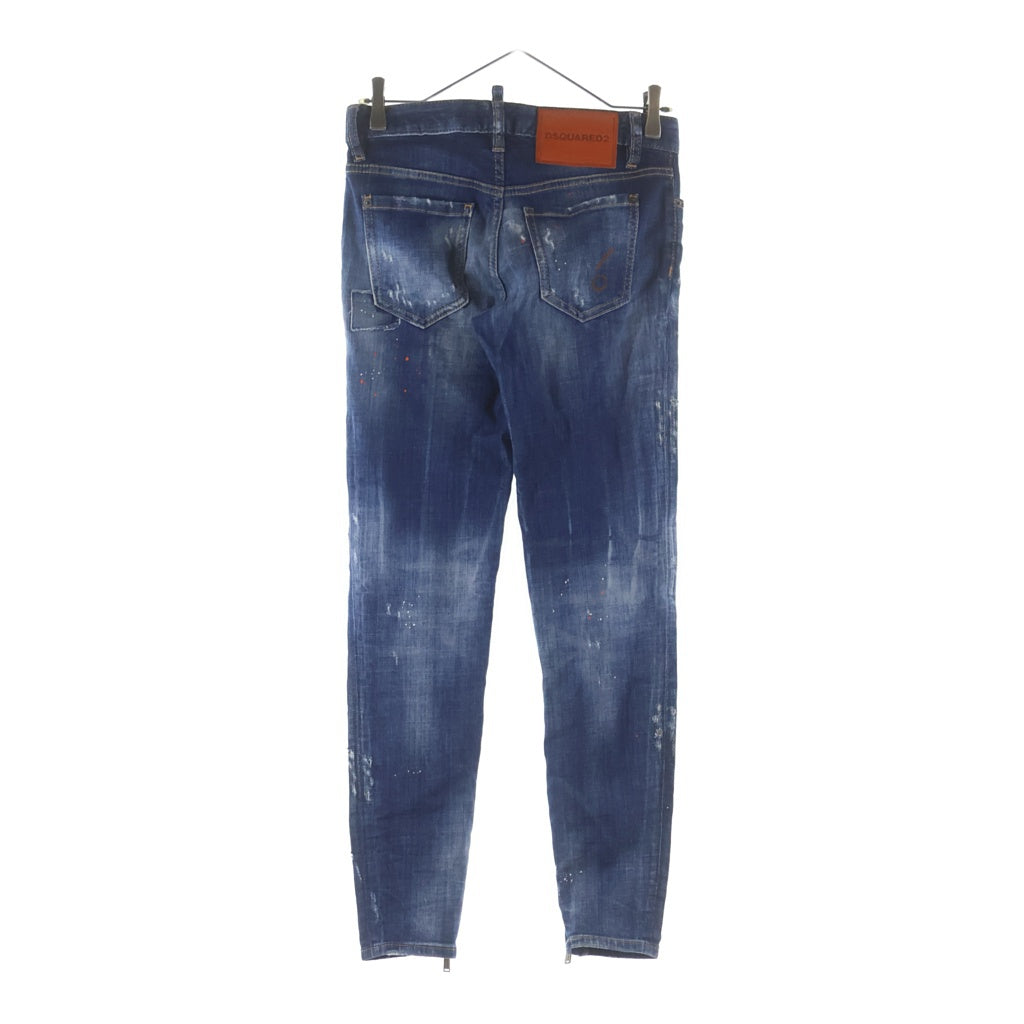 DSQUARED2(ディースクエアード) 20SS ペイントクラッシュ加工 裾ジップ スキニーデニムパンツ インディゴ レディース S75LB0272 S30342