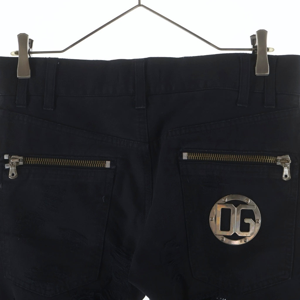 DOLCE & GABBANA(ドルチェアンドガッバーナ) 14CLASSIC クラッシュ加工 ジップフライ ダメージデニムパンツ ブラック G3H4TD/G8209