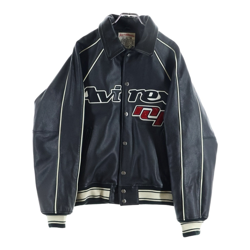 AVIREX(アヴィレックス) ×OMG COW LOGO VARSITY JACKET オーエムジー カウ ロゴ ジップアップ バーシティーレザージャケット ブラック 783-5950017