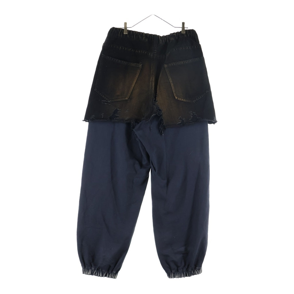 MAISON MIHARAYASUHIRO(メゾンミハラヤスヒロ) Waist Layered Denim pants ダメージ加工 ウエスト レイヤード ドッキング ジップフライ スウェット デニムパンツ ブラック A15PT023