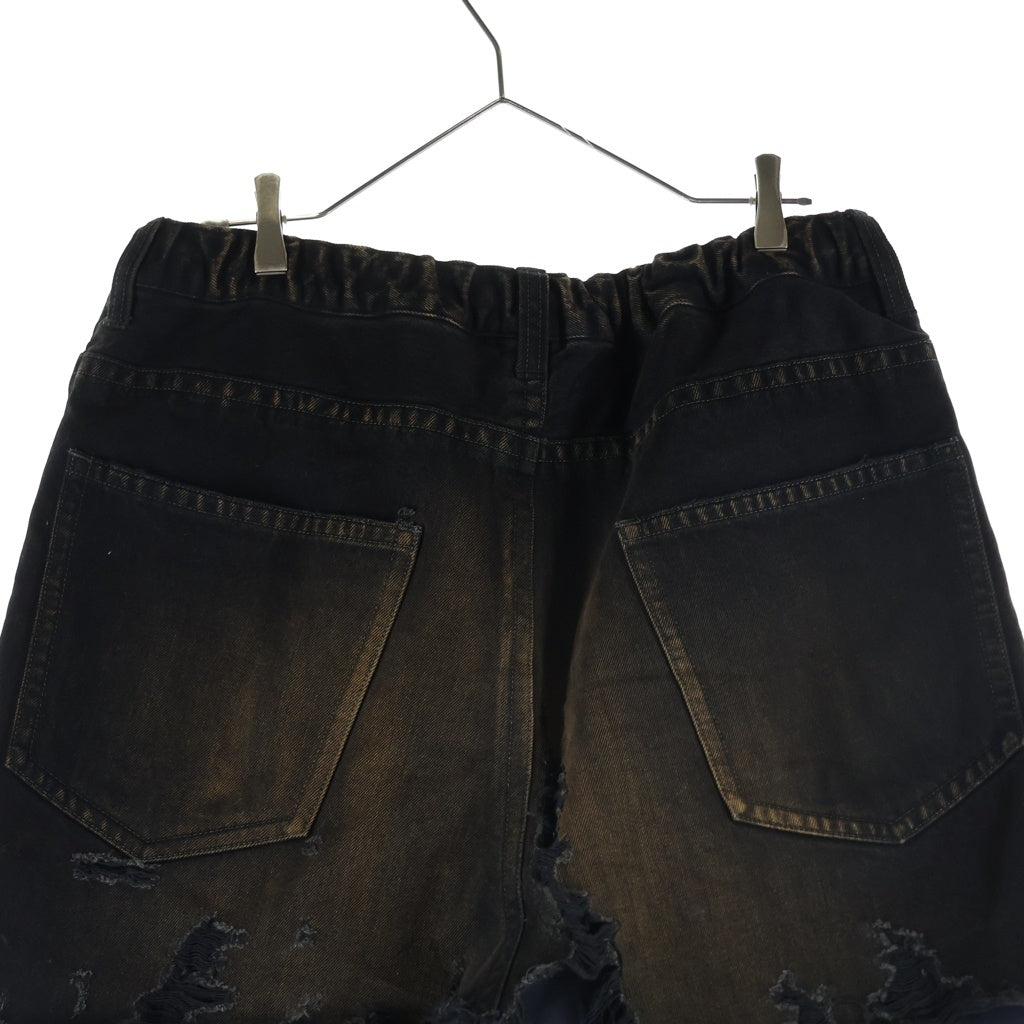 MAISON MIHARAYASUHIRO(メゾンミハラヤスヒロ) Waist Layered Denim pants ダメージ加工 ウエスト レイヤード ドッキング ジップフライ スウェット デニムパンツ ブラック A15PT023