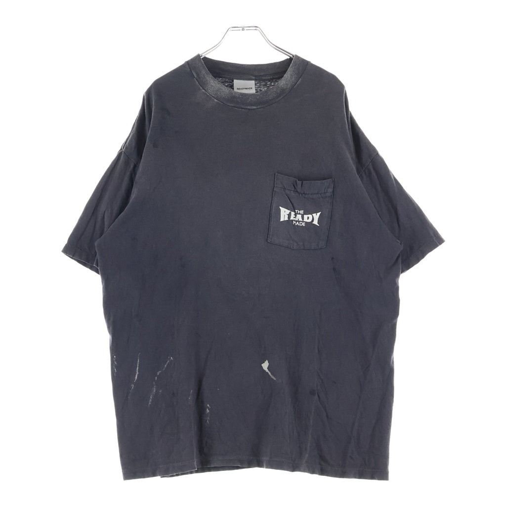 READY MADE(レディメイド) 24SS POCKET T-SHIRT フロントプリント ポケット半袖Tシャツ カットソー ブラック RE-CO-BK-00-00-278
