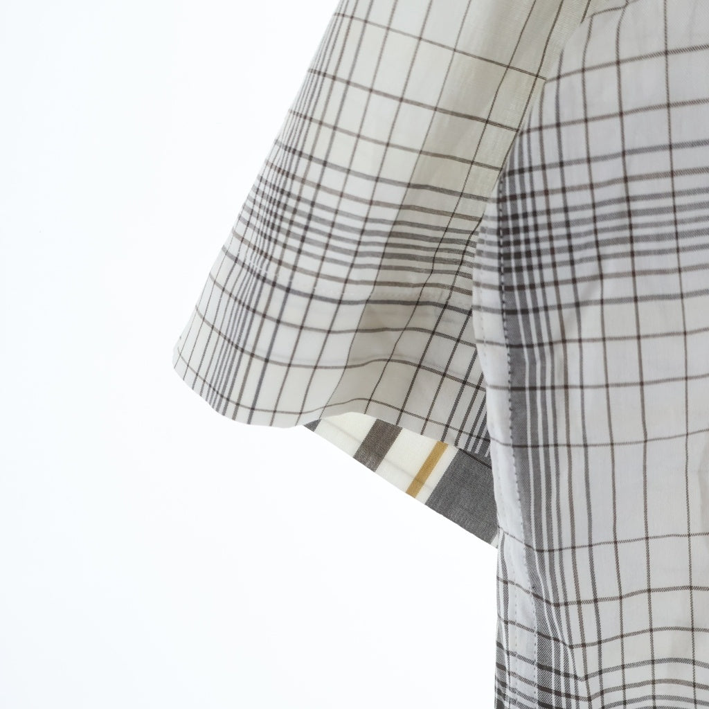 NO BRAND(ノーブランド) CAMISAS MANOLO カミサスマノロ GR CHK SSL SHIRT チェック柄 オープンカラー 半袖シャツ ホワイト/ブラウン
