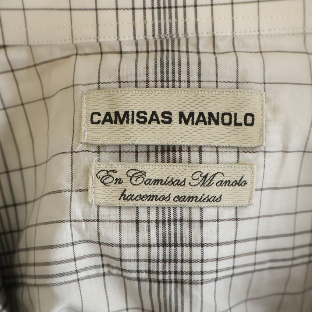 NO BRAND(ノーブランド) CAMISAS MANOLO カミサスマノロ GR CHK SSL SHIRT チェック柄 オープンカラー 半袖シャツ ホワイト/ブラウン