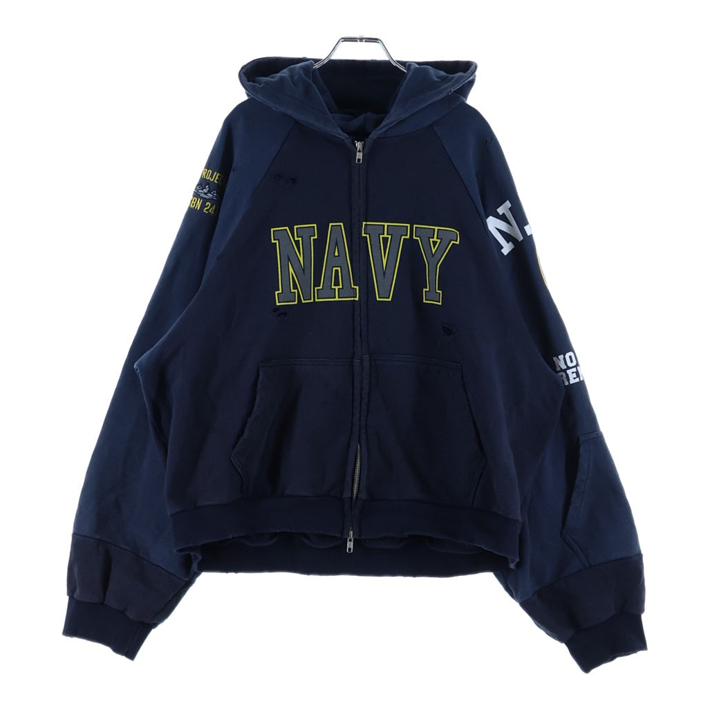 PROJECT G/R(プロジェクトジーアール) RECONSTRUCTED FOLED ZIP HOODIE リコンストラクテッド フォルデッド ジップフーディパーカー ネイビー
