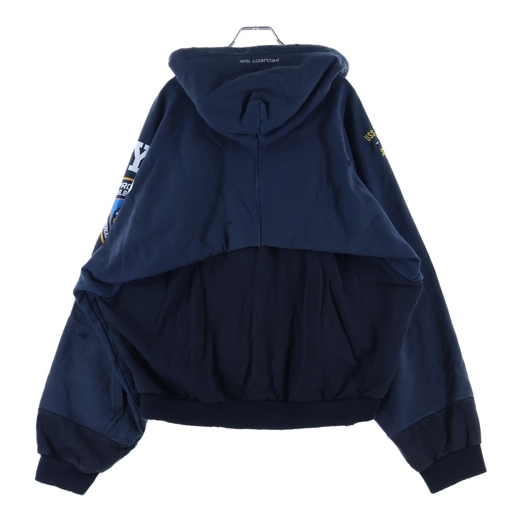 PROJECT G/R(プロジェクトジーアール) RECONSTRUCTED FOLED ZIP HOODIE リコンストラクテッド フォルデッド ジップフーディパーカー ネイビー