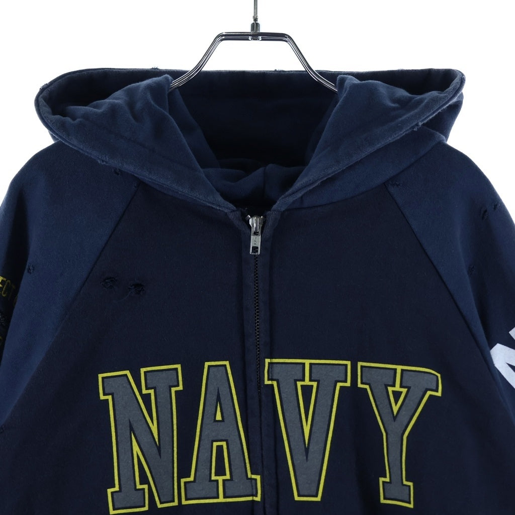PROJECT G/R(プロジェクトジーアール) RECONSTRUCTED FOLED ZIP HOODIE リコンストラクテッド フォルデッド ジップフーディパーカー ネイビー