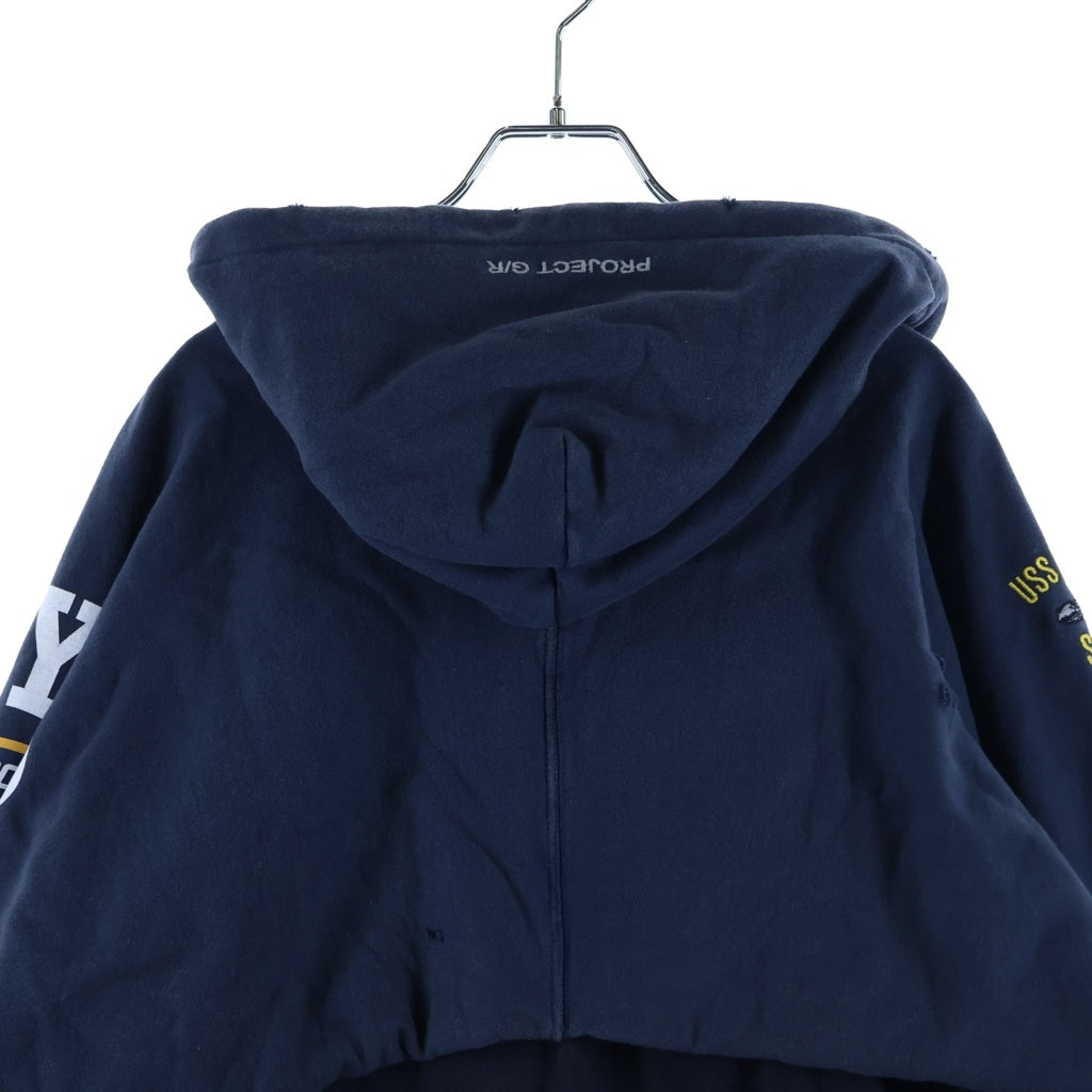 PROJECT G/R(プロジェクトジーアール) RECONSTRUCTED FOLED ZIP HOODIE リコンストラクテッド フォルデッド ジップフーディパーカー ネイビー