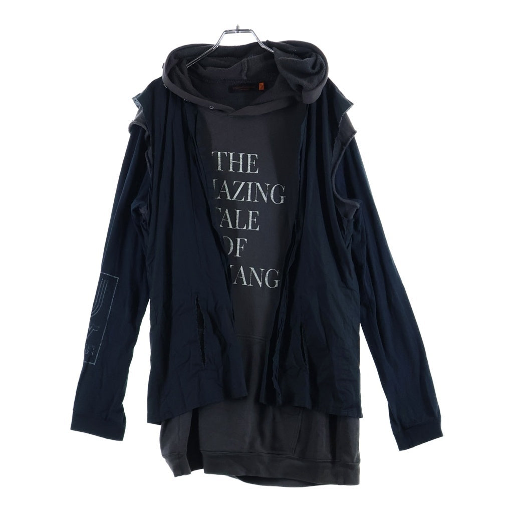 UNDERCOVER(アンダーカバー) 06SS T期 LayeredHoodie フードスタッズ付き レイヤード プルオーバースウェットパーカー フーディ ブラウン/ブラック 6S267-CS10