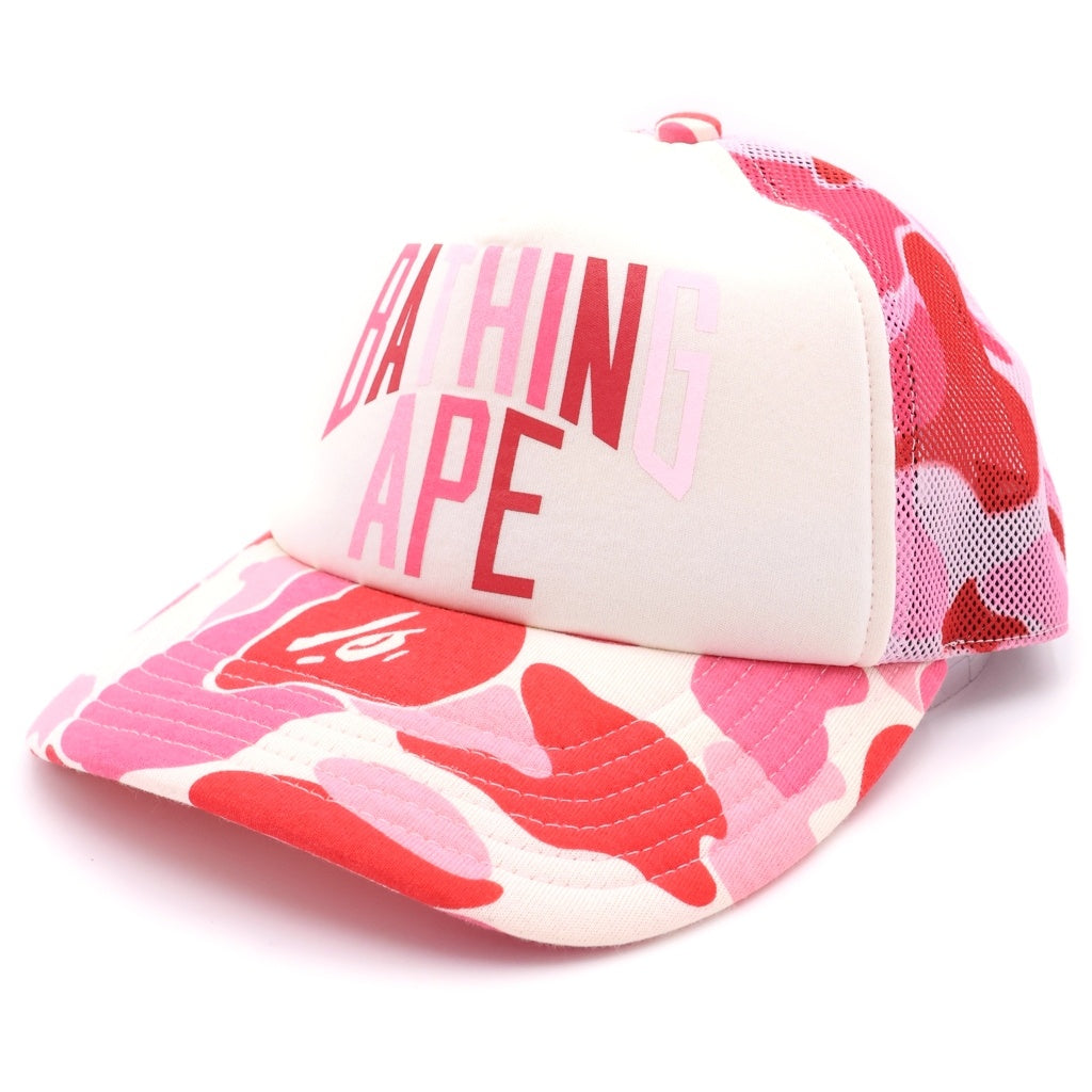A BATHING APE(アベイシングエイプ) ABC CAMO NYC フロントロゴ 6パネル メッシュキャップ 帽子 ピンク 001CPL301012M