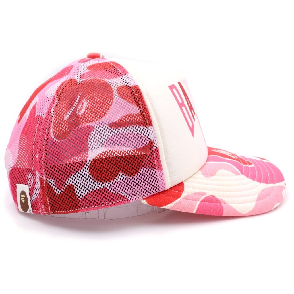 A BATHING APE(アベイシングエイプ) ABC CAMO NYC フロントロゴ 6パネル メッシュキャップ 帽子 ピンク 001CPL301012M