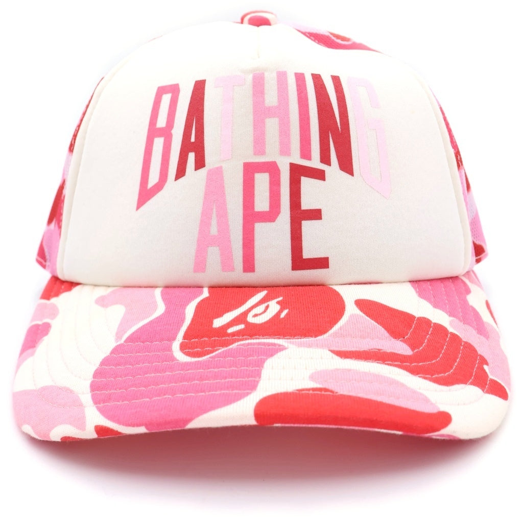 A BATHING APE(アベイシングエイプ) ABC CAMO NYC フロントロゴ 6パネル メッシュキャップ 帽子 ピンク 001CPL301012M