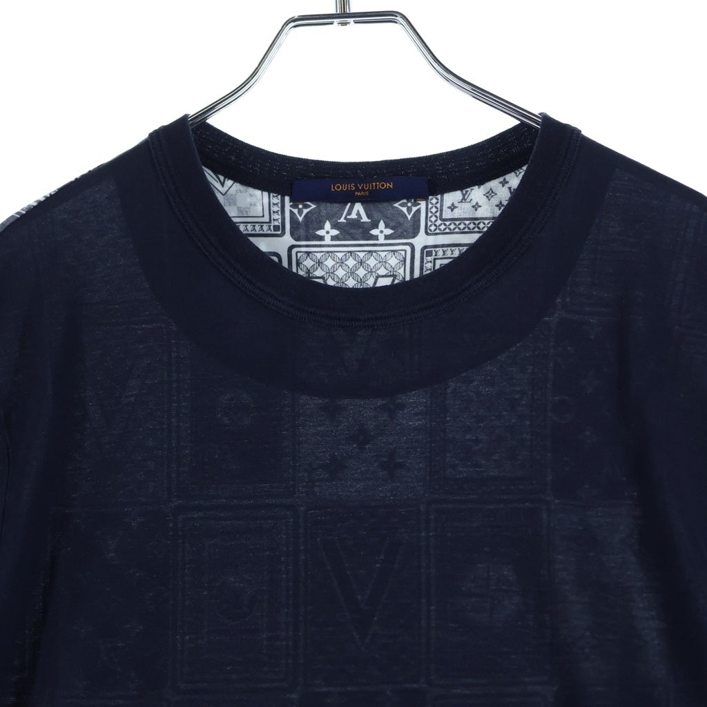 LOUIS VUITTON(ルイヴィトン) 18AW 総柄 コットン クルーネック半袖Tシャツ ネイビー/ホワイト HFY01WFMB