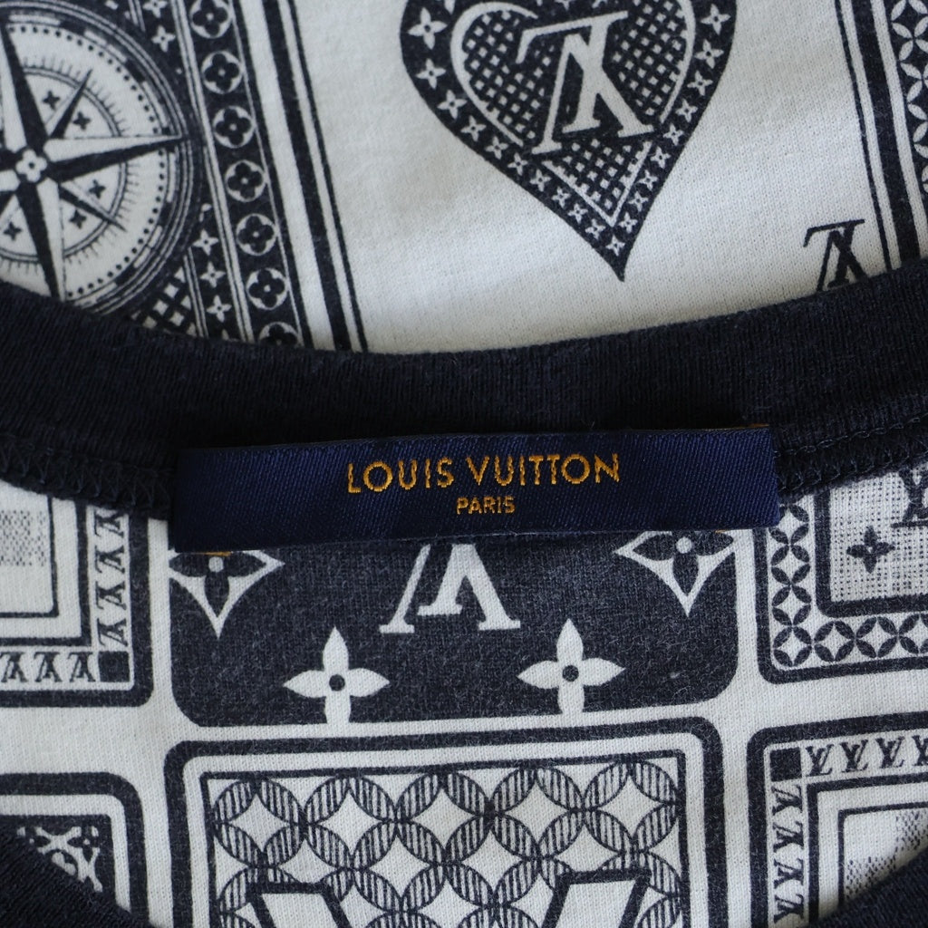 LOUIS VUITTON(ルイヴィトン) 18AW 総柄 コットン クルーネック半袖Tシャツ ネイビー/ホワイト HFY01WFMB