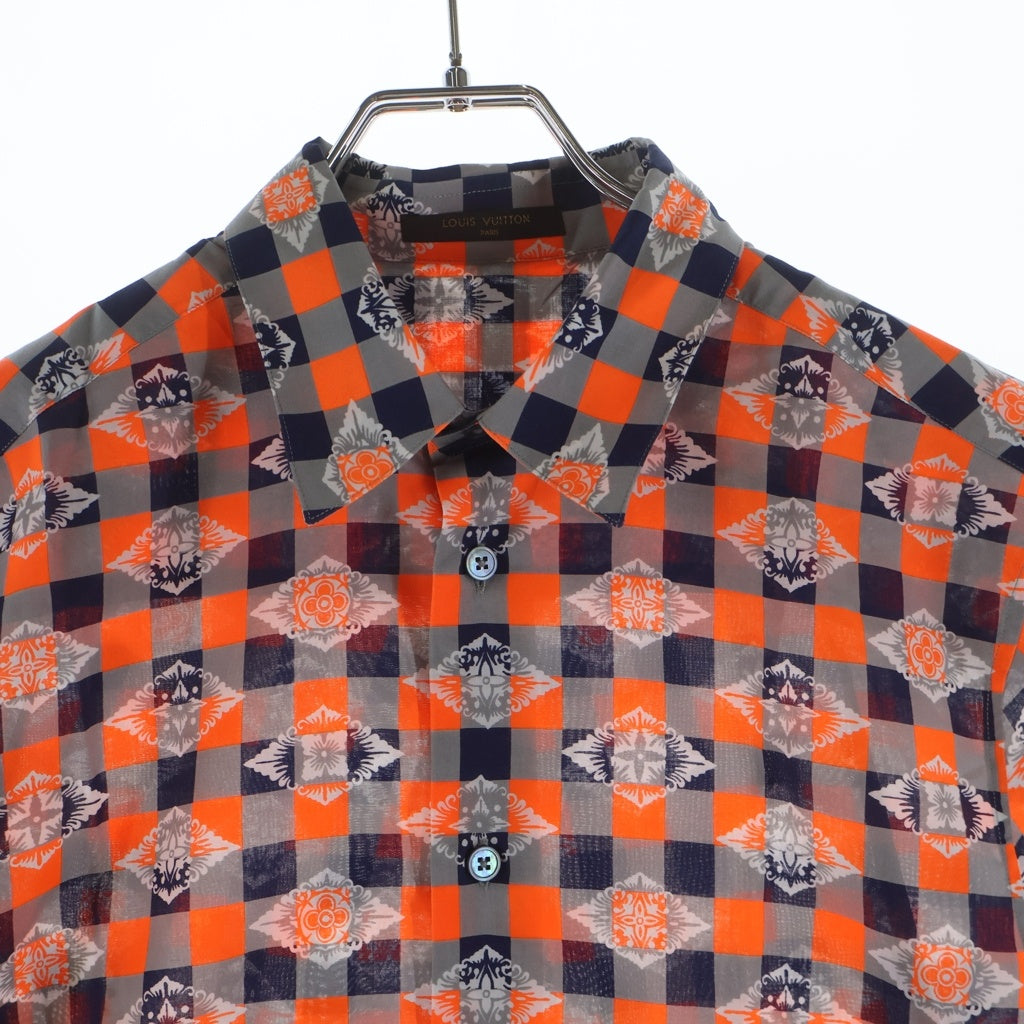 LOUIS VUITTON(ルイヴィトン) 総柄 コットン 半袖シャツ オレンジ/グレー RM131 H3SH84BUP