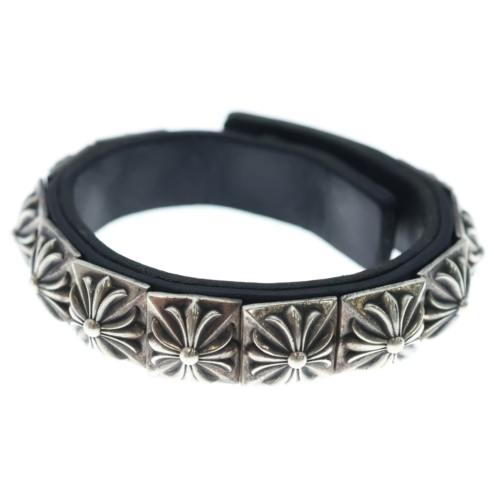 CHROME HEARTS(クロムハーツ) ZERO STUD SNGL ROW ゼロ ピラミッド スタッズ シングル レザー ブレスレット シルバー/ブラック