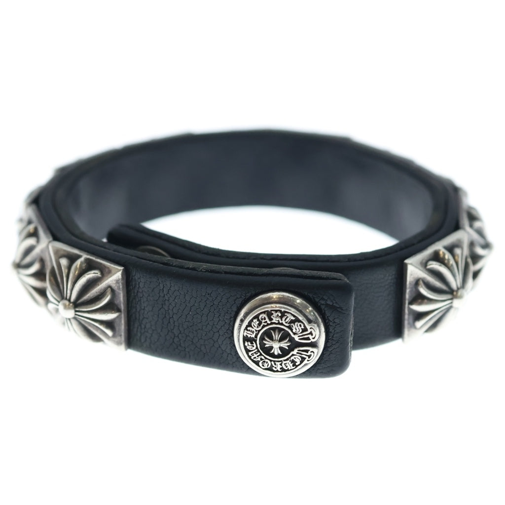CHROME HEARTS(クロムハーツ) ZERO STUD SNGL ROW ゼロ ピラミッド スタッズ シングル レザー ブレスレット シルバー/ブラック