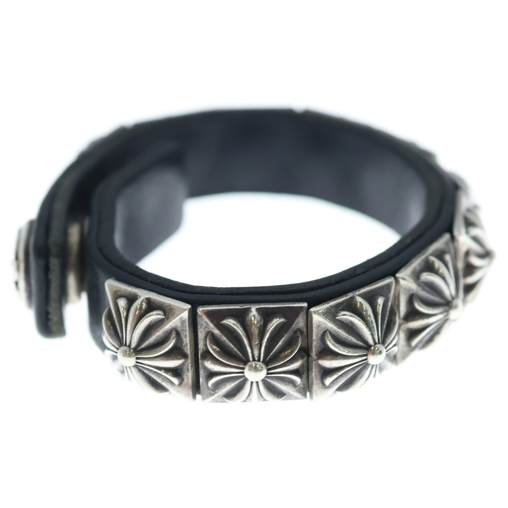 CHROME HEARTS(クロムハーツ) ZERO STUD SNGL ROW ゼロ ピラミッド スタッズ シングル レザー ブレスレット シルバー/ブラック