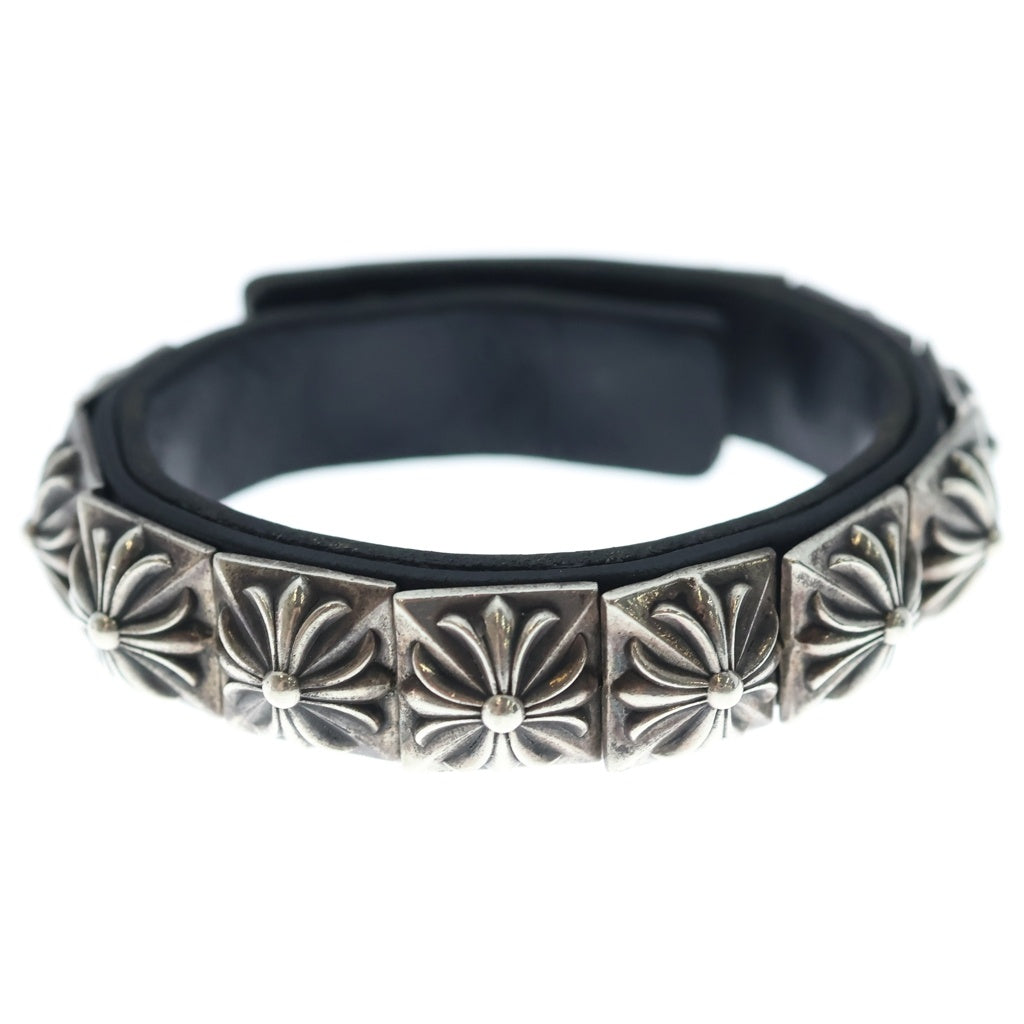 CHROME HEARTS(クロムハーツ) ZERO STUD SNGL ROW ゼロ ピラミッド スタッズ シングル レザー ブレスレット シルバー/ブラック