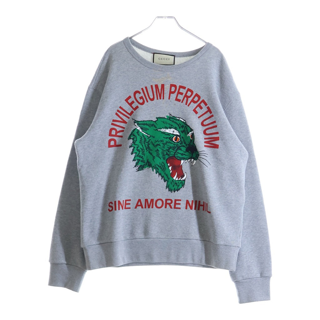 GUCCI(グッチ) 18SS Panther Sweatshirts パンサープリント クルーネック 長袖スウェット トレーナー グレー 475532 X3N62