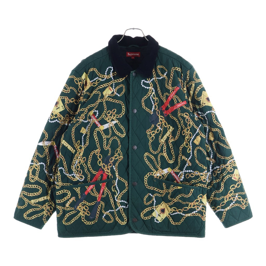 SUPREME(シュプリーム) 20AW Chains Quilted Jacket チェーンプリント コーデュロイカラー キルティングジャケット カーキ