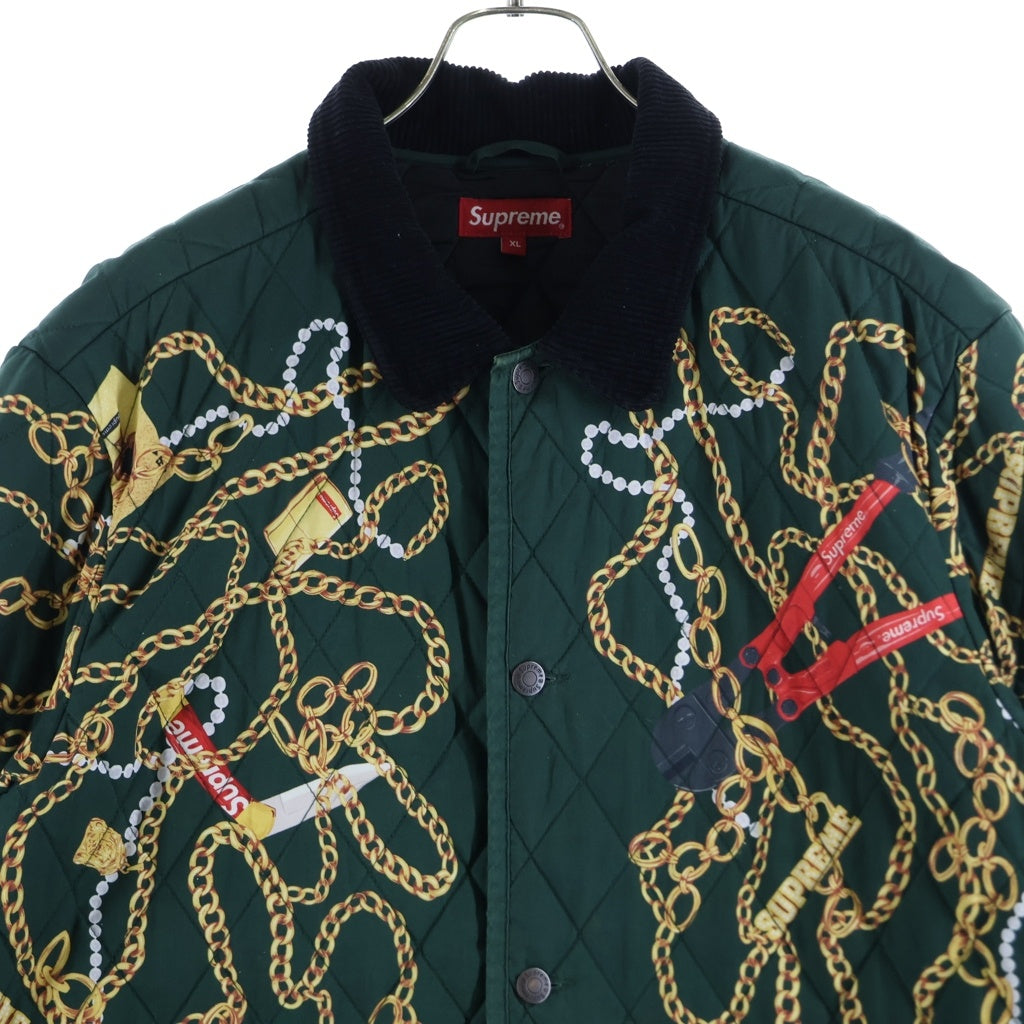 SUPREME(シュプリーム) 20AW Chains Quilted Jacket チェーンプリント コーデュロイカラー キルティングジャケット カーキ