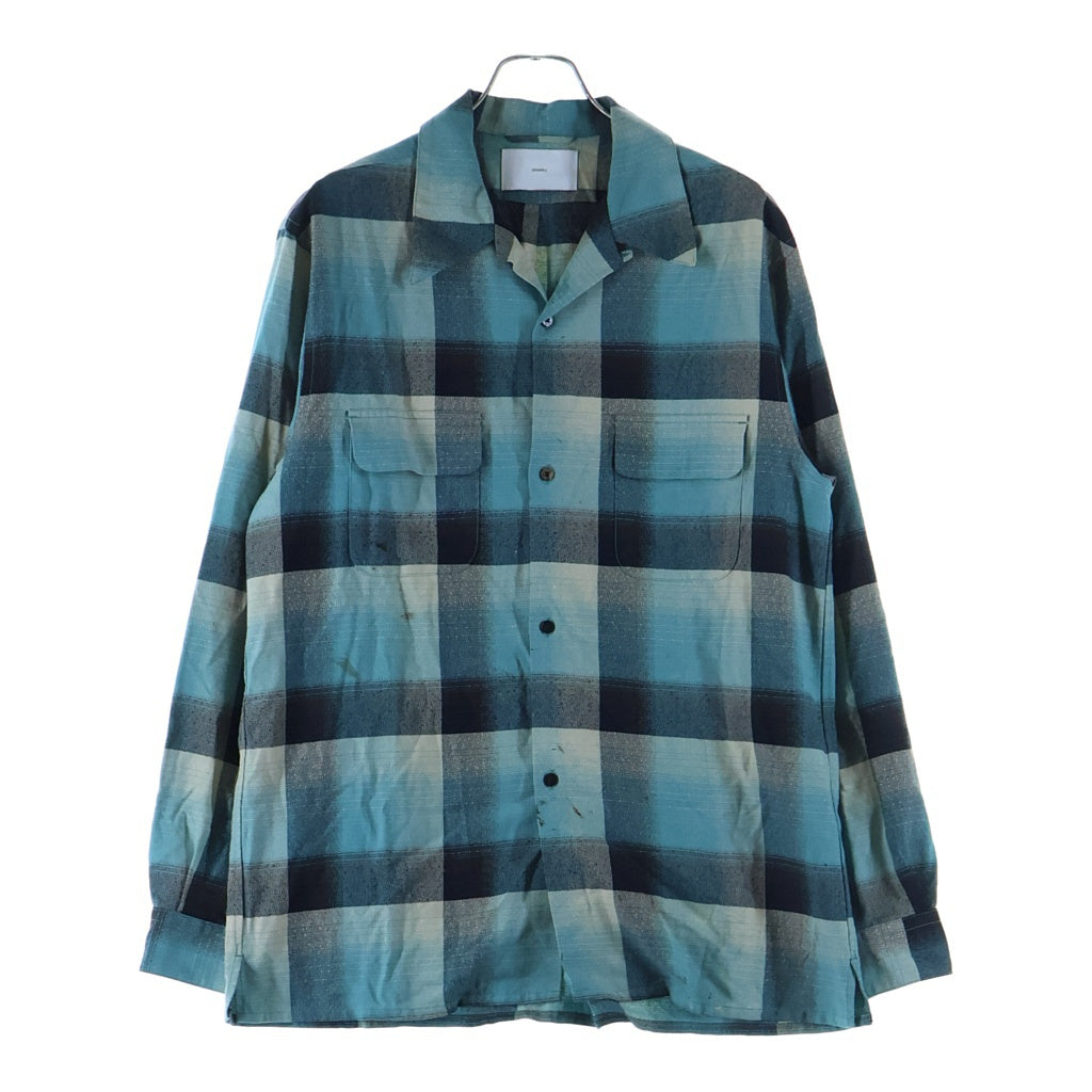 SUGARHILL(シュガーヒル) 24SS RAYON OMBRE PLAID OPEN COLLAR BLOUSE レーヨン チェック柄 オープンカラー 長袖シャツ ロングスリーブ ブルー 2441000507