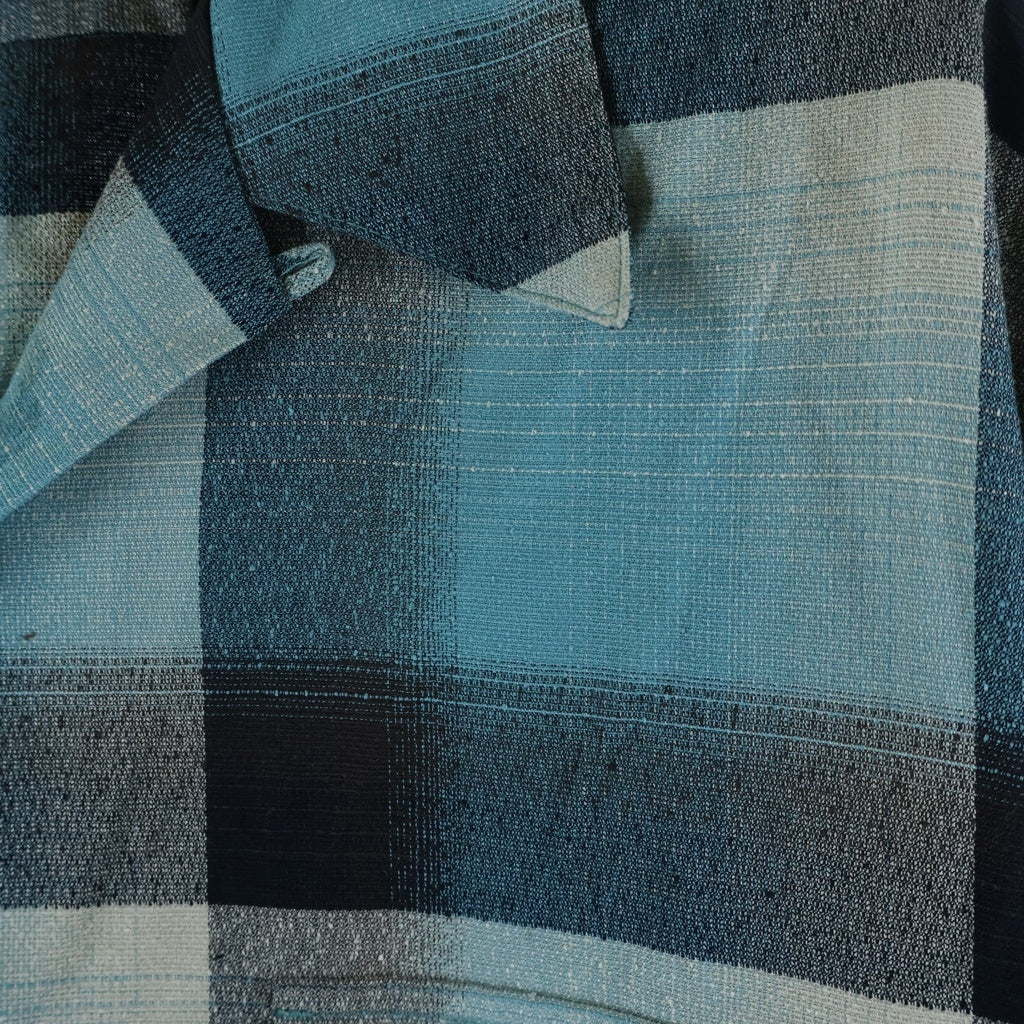 SUGARHILL(シュガーヒル) 24SS RAYON OMBRE PLAID OPEN COLLAR BLOUSE レーヨン チェック柄 オープンカラー 長袖シャツ ロングスリーブ ブルー 2441000507