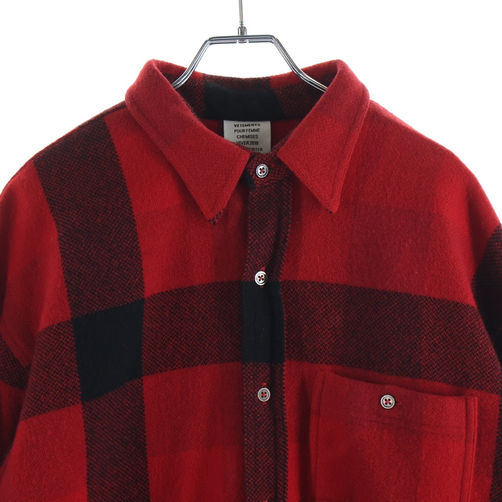 VETEMENTS(ヴェトモン) 19SS Over Size Western Wool Flannel Check Shirt オーバーサイズウエスタンウールフランネルチェックシャツ レッド WAH19SH104