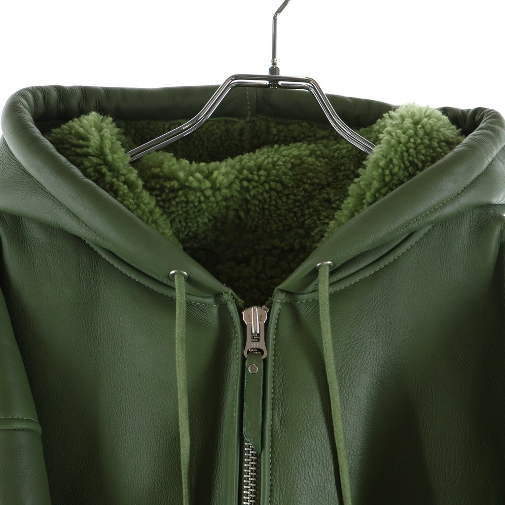STUSSY(ステューシー) 23AW WORK JACKET SHEARLING シープスキン フーディー ジップアップ ムートンジャケット ブルゾン グリーン 115751